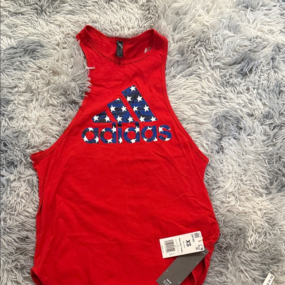 adidas Red Sleeveless Logo Tank with Star Pattern
